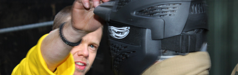Paintball mask being checked before play